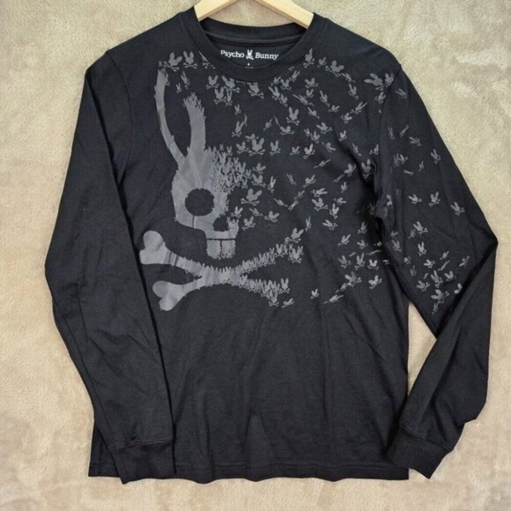 Psycho Bunny Shirt 100% Pima Cotton Long Sleeve Big Logo Graphic Print Mens Sz 4